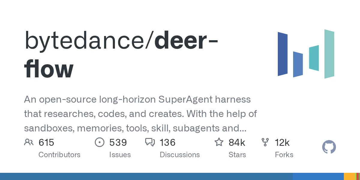 bytedance/deer-flow GitHub repository card with contributor, star and fork counts