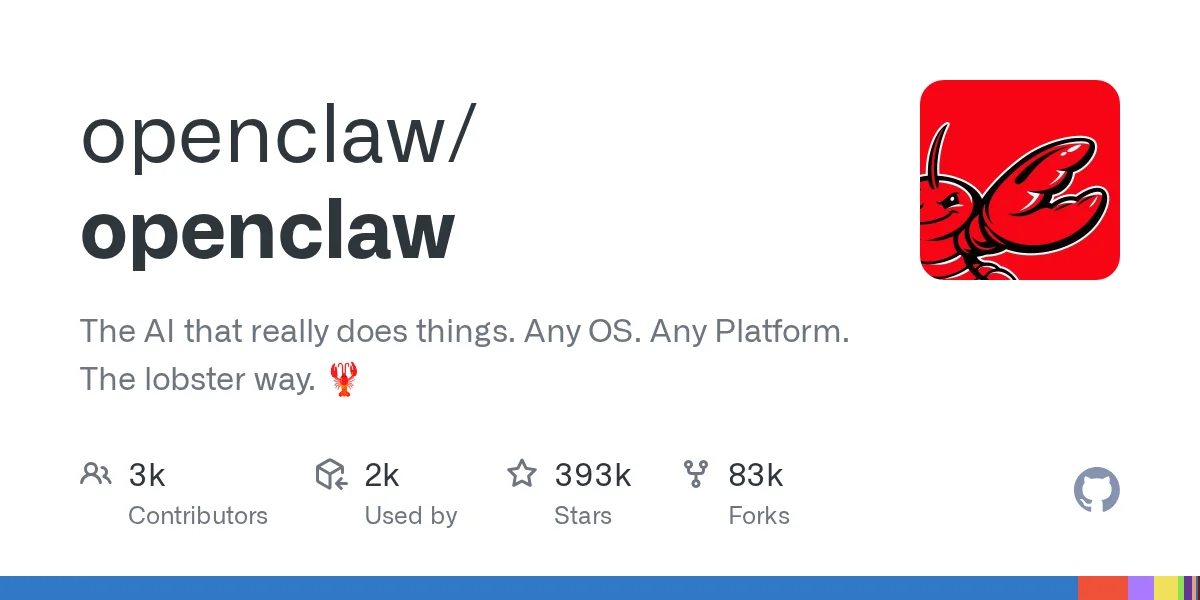 openclaw/openclaw GitHub repository card with contributor, star and fork counts
