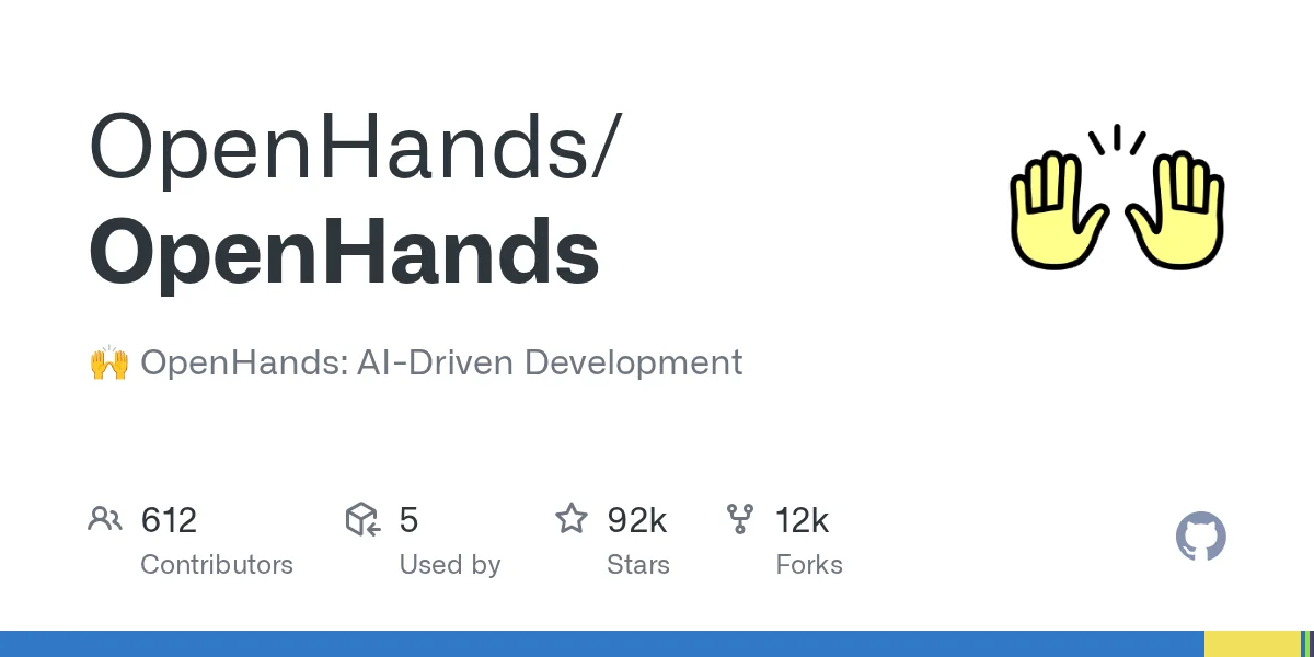 OpenHands/OpenHands GitHub repository card with contributor, star and fork counts